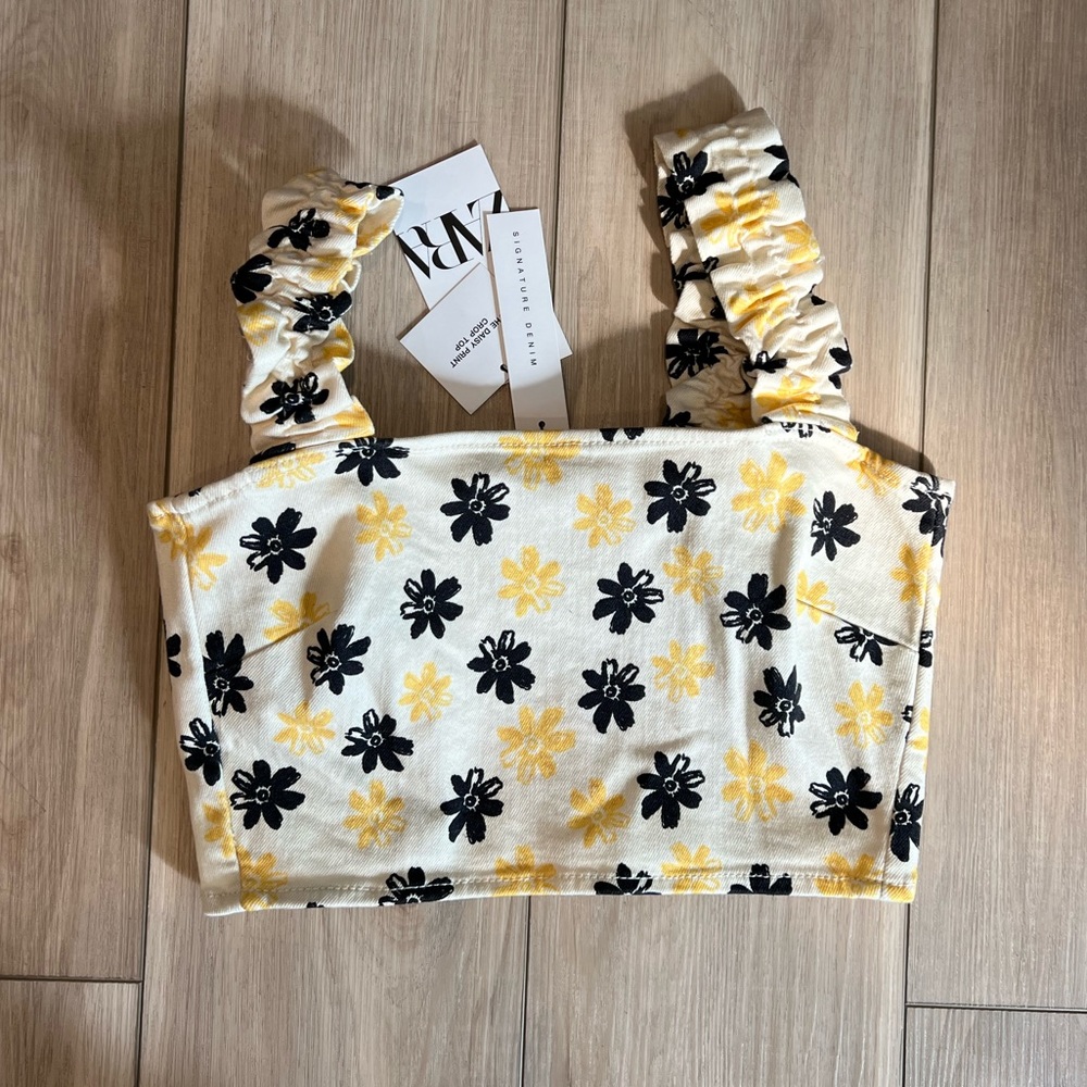 Floral crop denim material